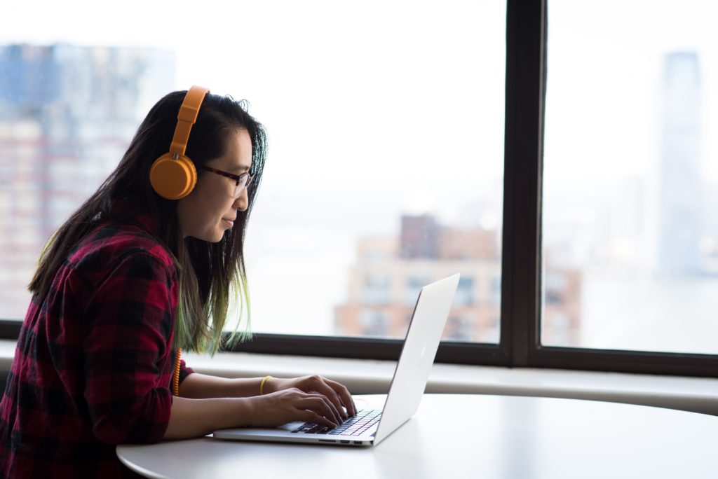 woman using laptop